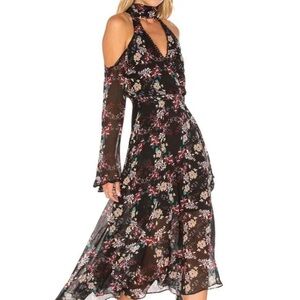 NICHOLAS Floral Chain Neck Wrap Dress